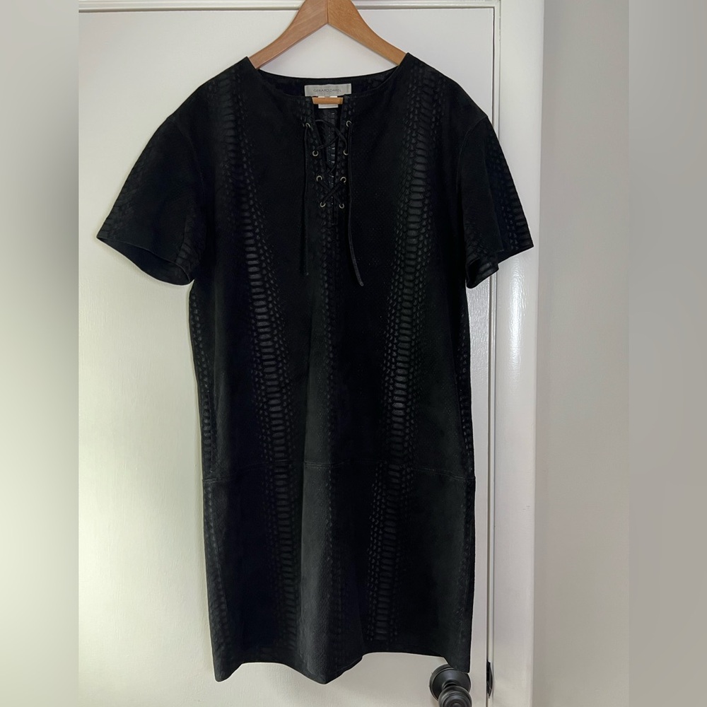 Gerard Darel 100% Lamb Leather Dress Black Snakeskin Quiet Luxury Parisian Chic
